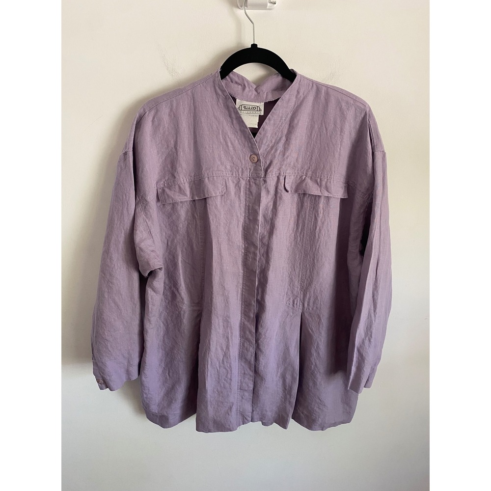 Vintage Rialto California 100% Linen Button Up Shirt Lavender Purple Large USA